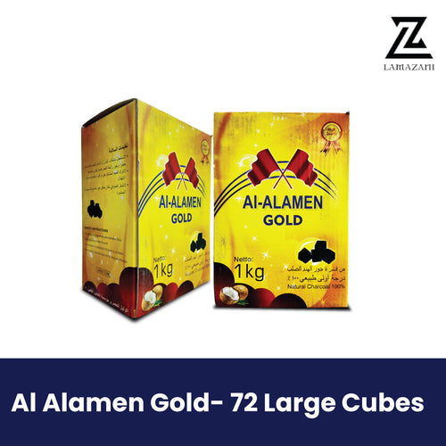 Al Alamen Gold Coconut Charcoal - 1kg Net Weight, 72 Large Cubes.
