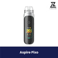 Silver and black Aspire Pixo vape device with a digital screen.