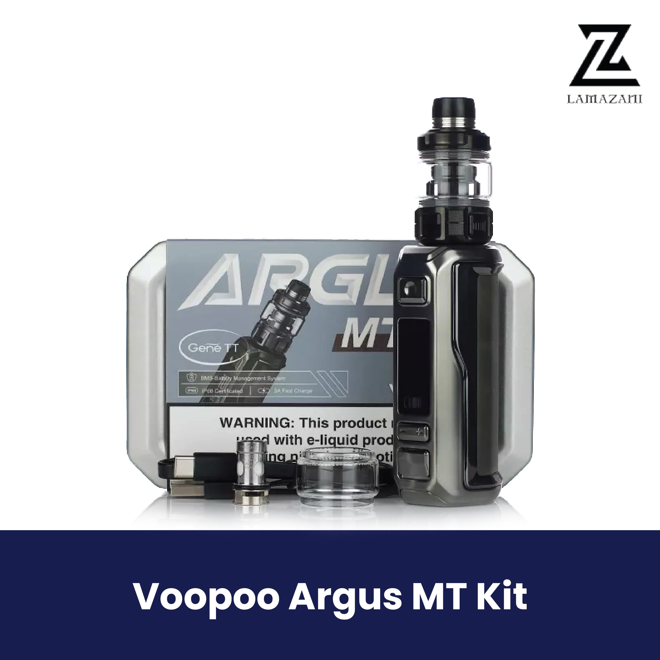 Voopoo Argus MT vape starter kit with box and accessories.