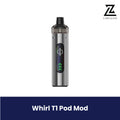 Uwell Whirl T1 Pod Mod vape in silver with LED display.