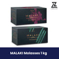 Malaki 1kg premium hookah molasses in Grape and Mint flavors.