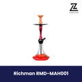 Red Richman RMD-MAH001 hookah with a red stem, clay bowl, and red-tinted glass base on a branded Lamazani background.