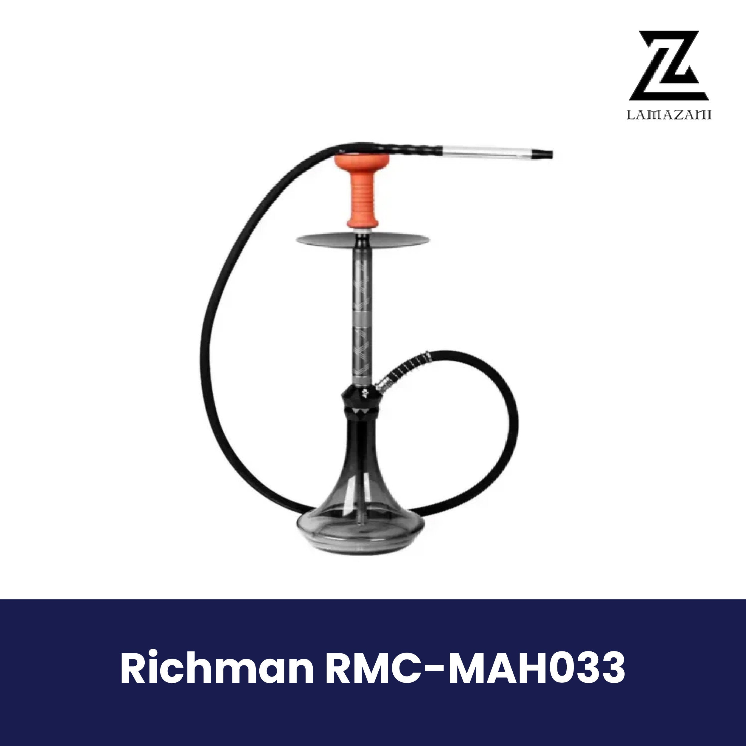 Richman RMC-MAH033 shisha pipe with a black hose and orange accents on a white background.