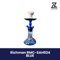Blue Richman RMC-SAH024 hookah with a textured blue stem, clay bowl, and clear glass base, featured on a Lamazani branded product image.